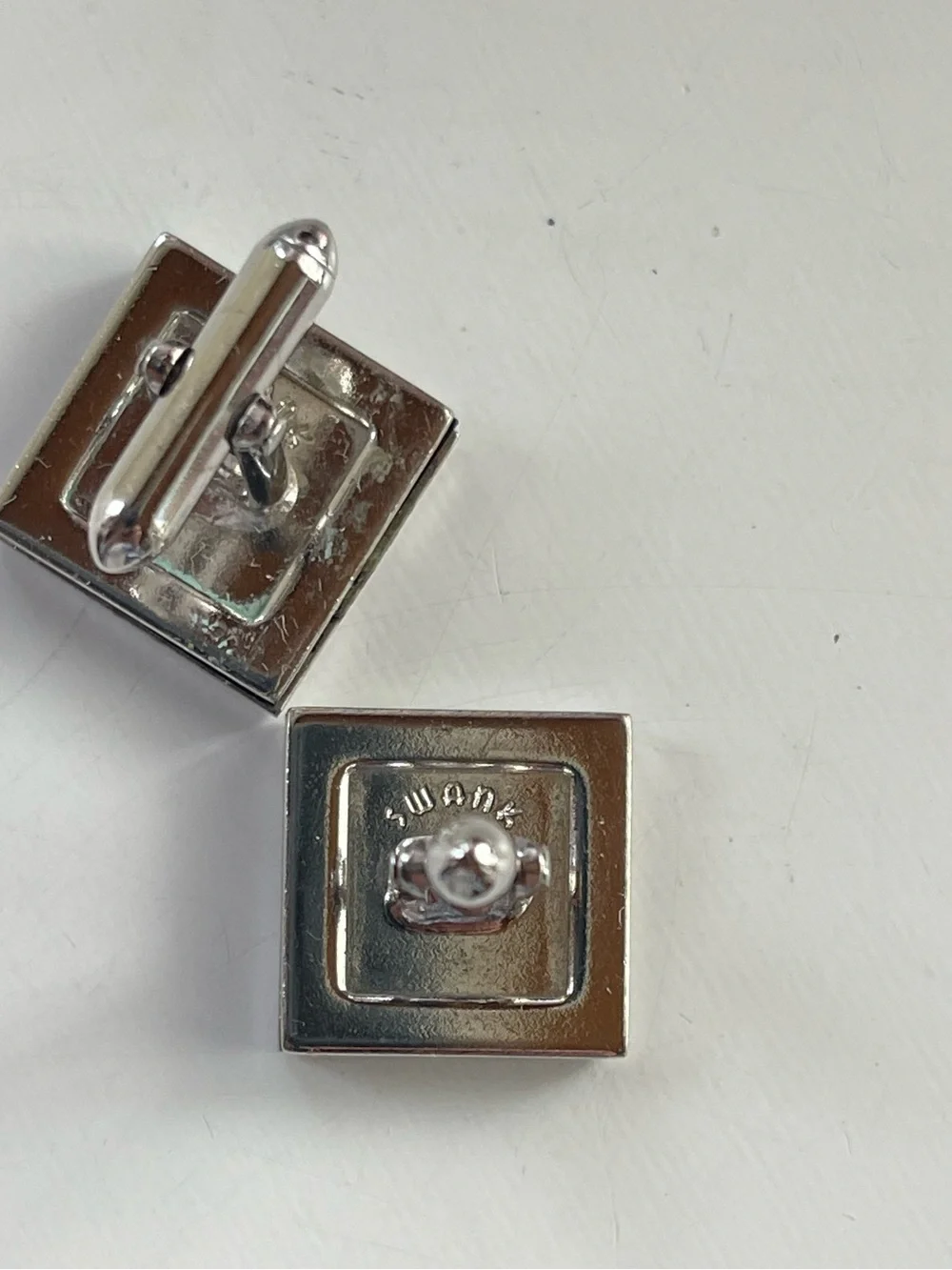 Swank Silver Tone Black Enamel Modernist Cufflinks